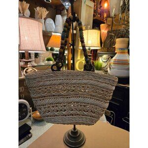 Woven Capelli Bag With Large Beeaded Handles